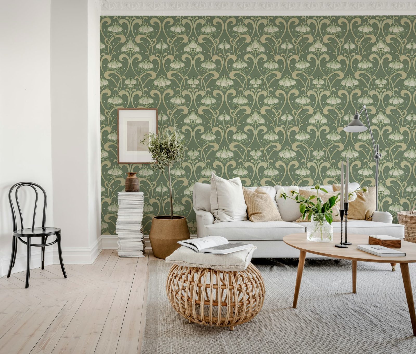 Art Nouveau Flower, Green, Rebel Walls 3