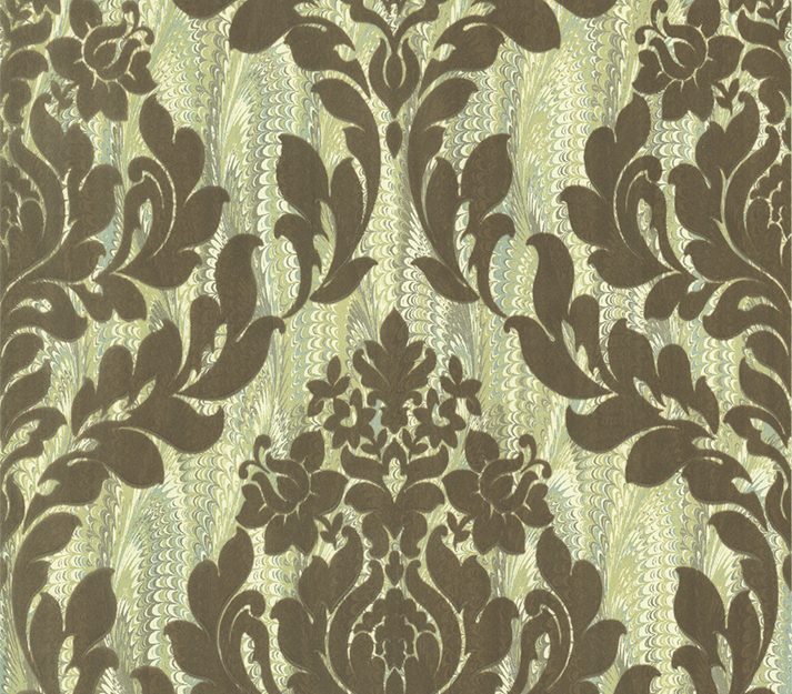 Faversham, Moss Green Luxury Flock, 1838 Wallcoverings, 5.3mp / rola