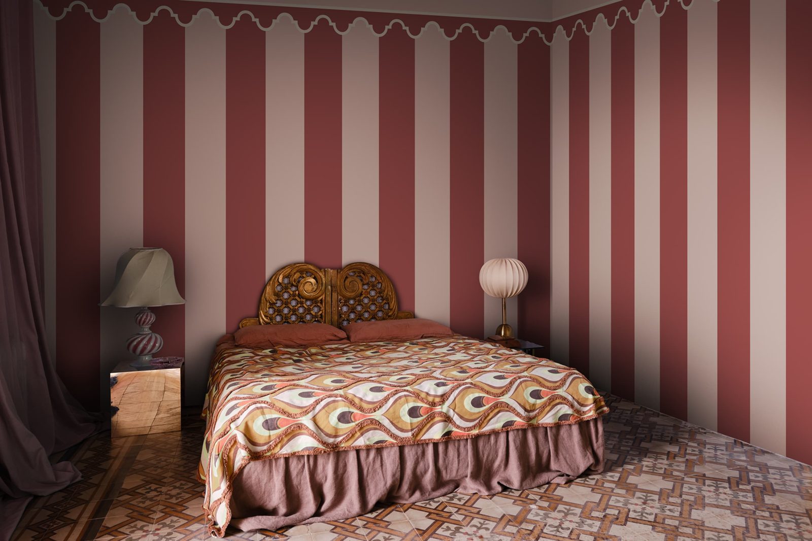 Stripe Chateau, Pink, Rebel Walls 2