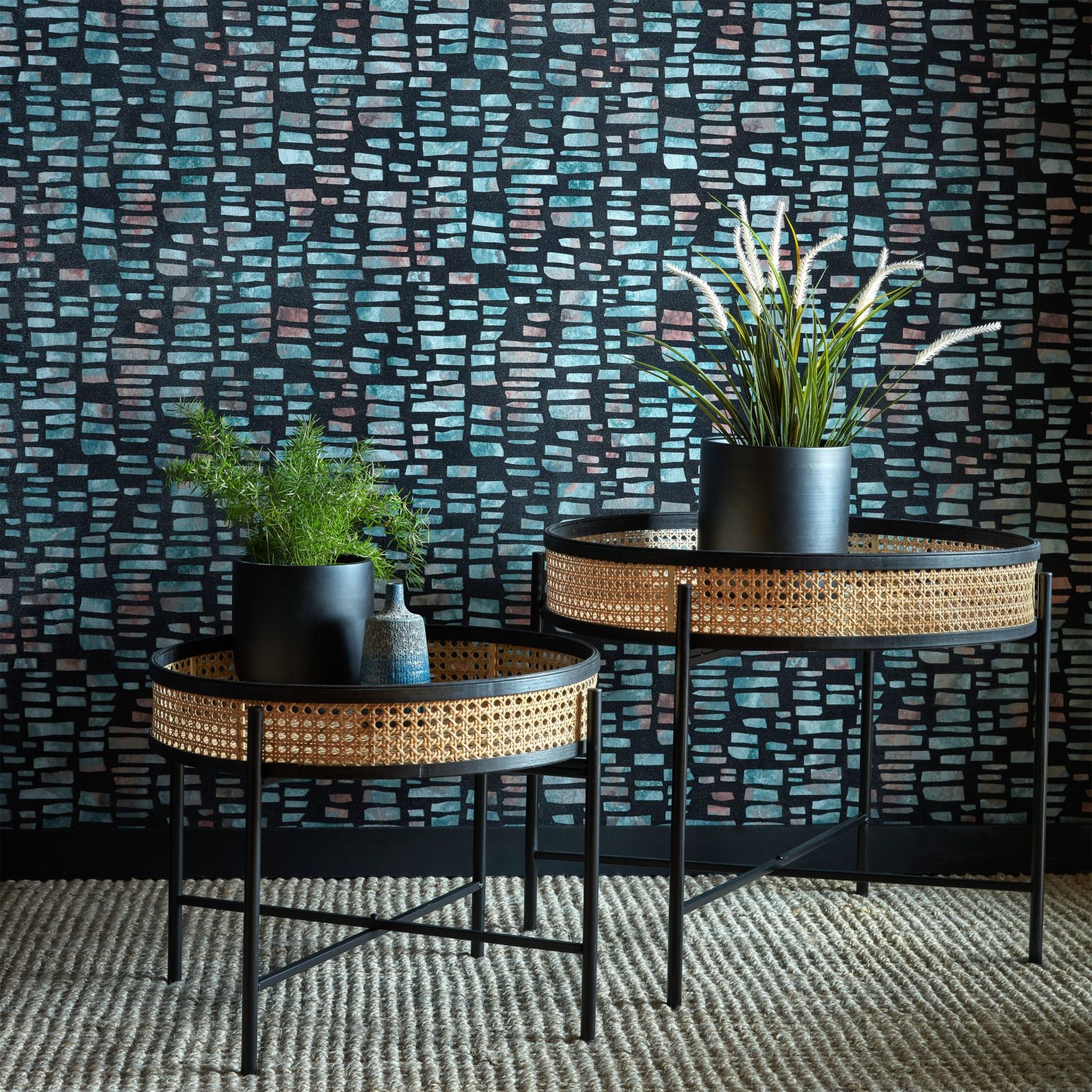 Fusion, Mineral Black Luxury Flock, 1838 Wallcoverings, 5.3mp / rola 2