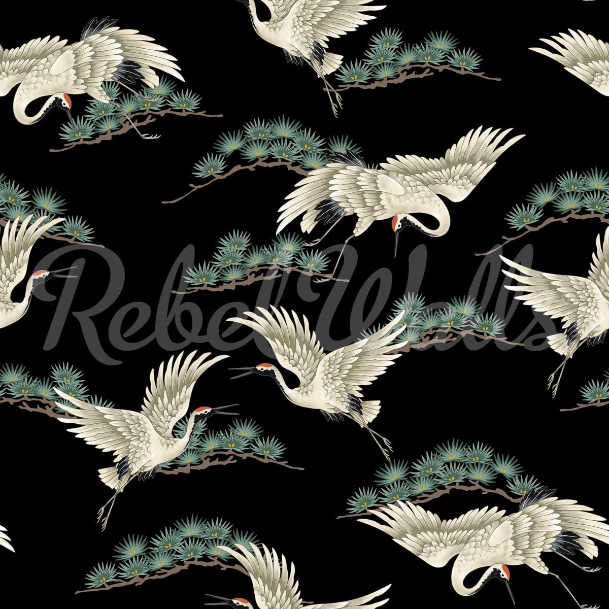 Flying Cranes, Black, Rebel Walls