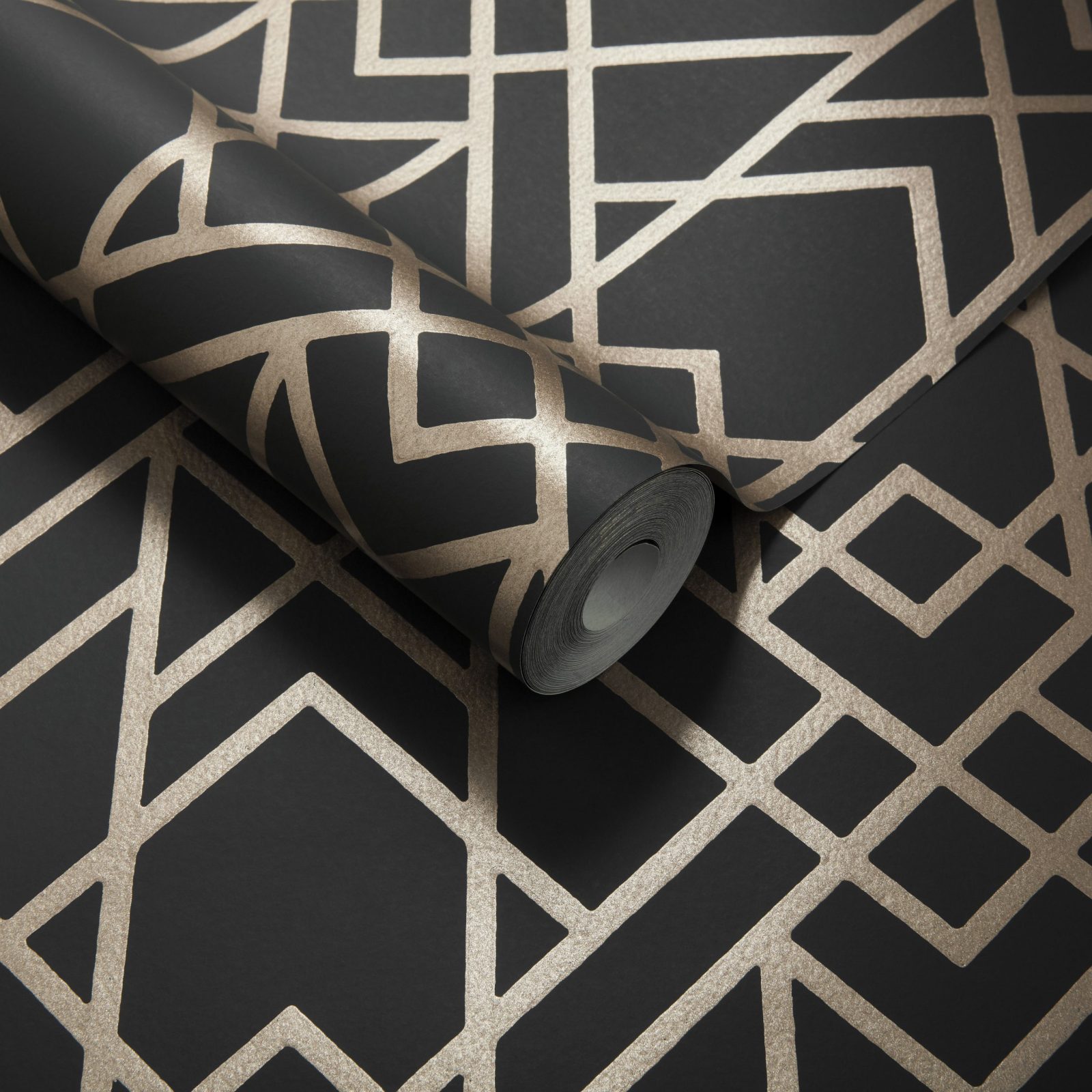 Metro, Jet Black and Gold Luxury Geometric, 1838 Wallcoverings, 5.3mp / rola 3