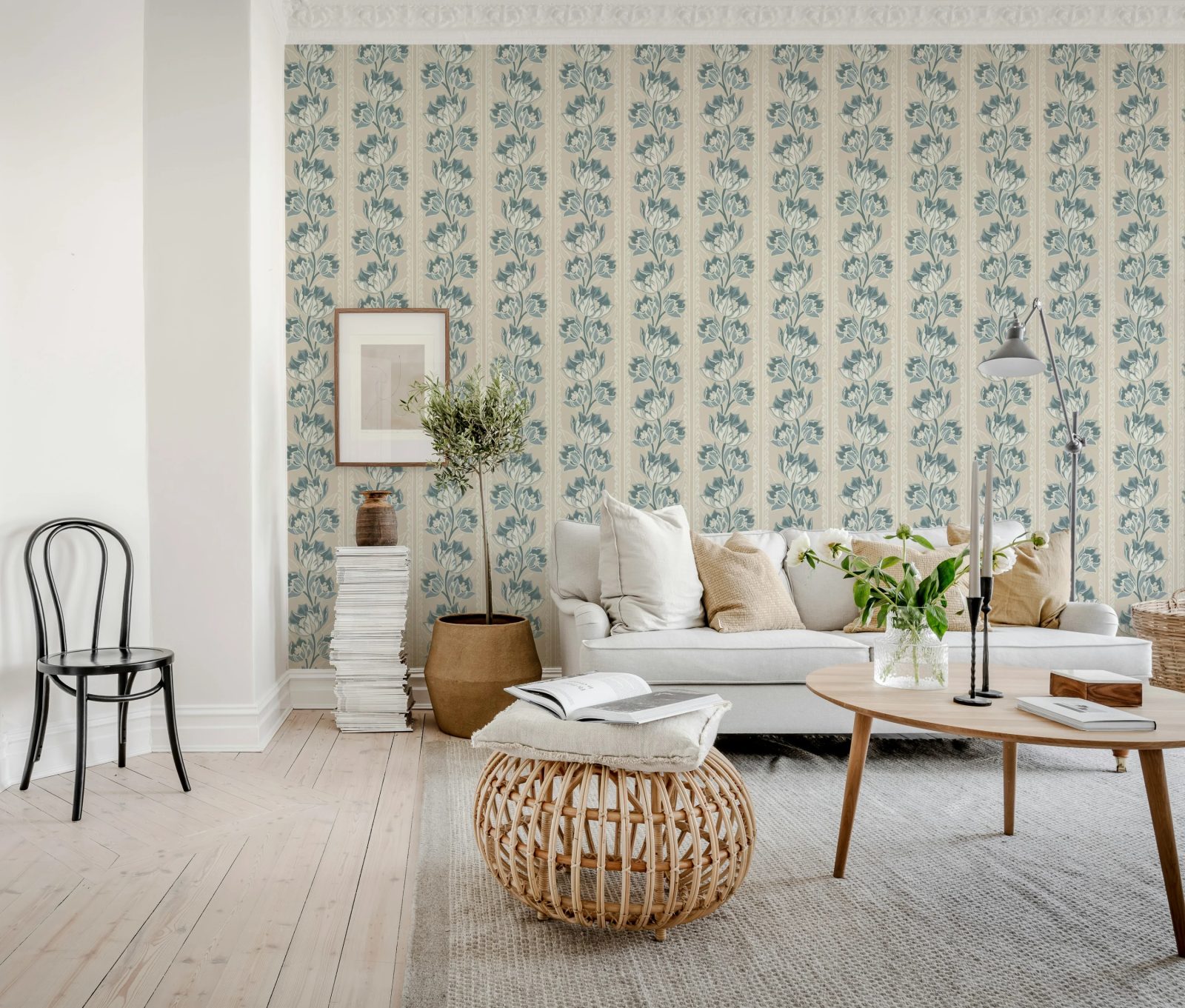 Tulip Stripes, Blue, Rebel Walls 3