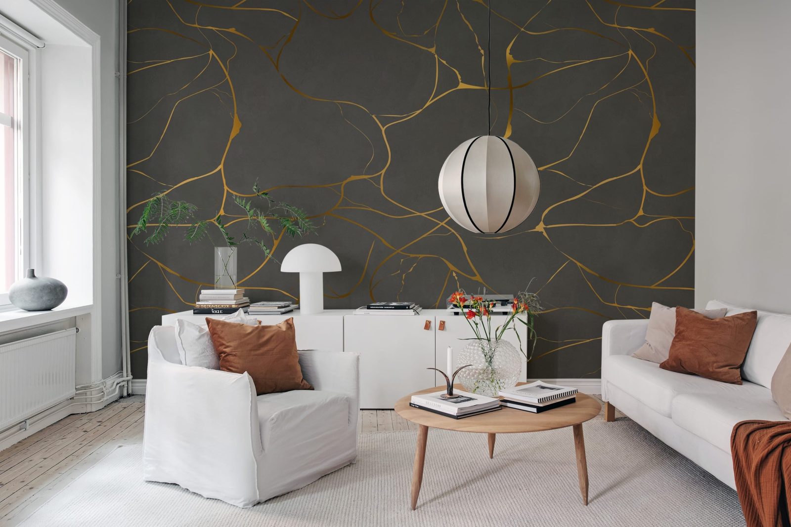 Gold Swirl, Dark Gray, Rebel Walls 2
