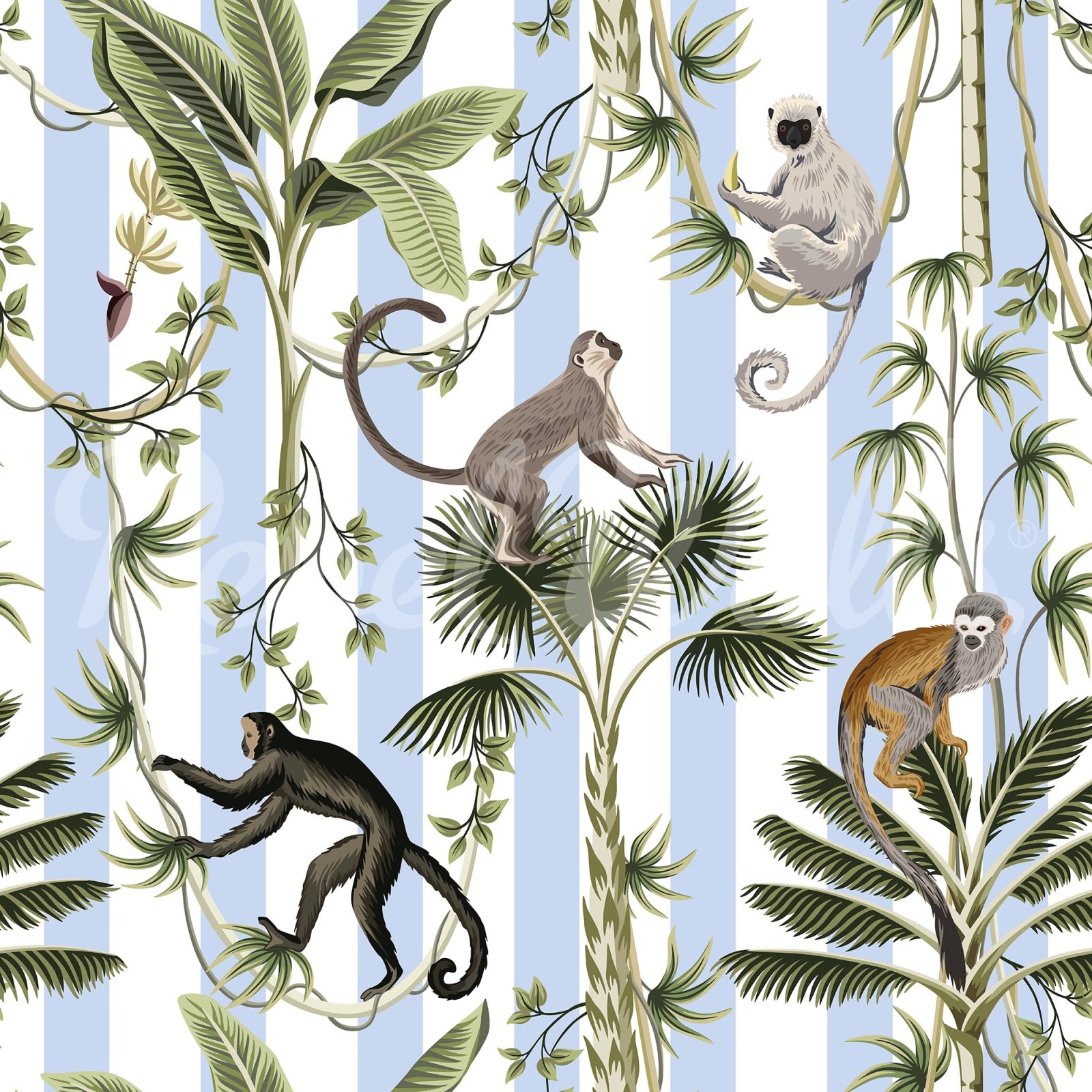 Monkey Stripes, Blue, Rebel Walls
