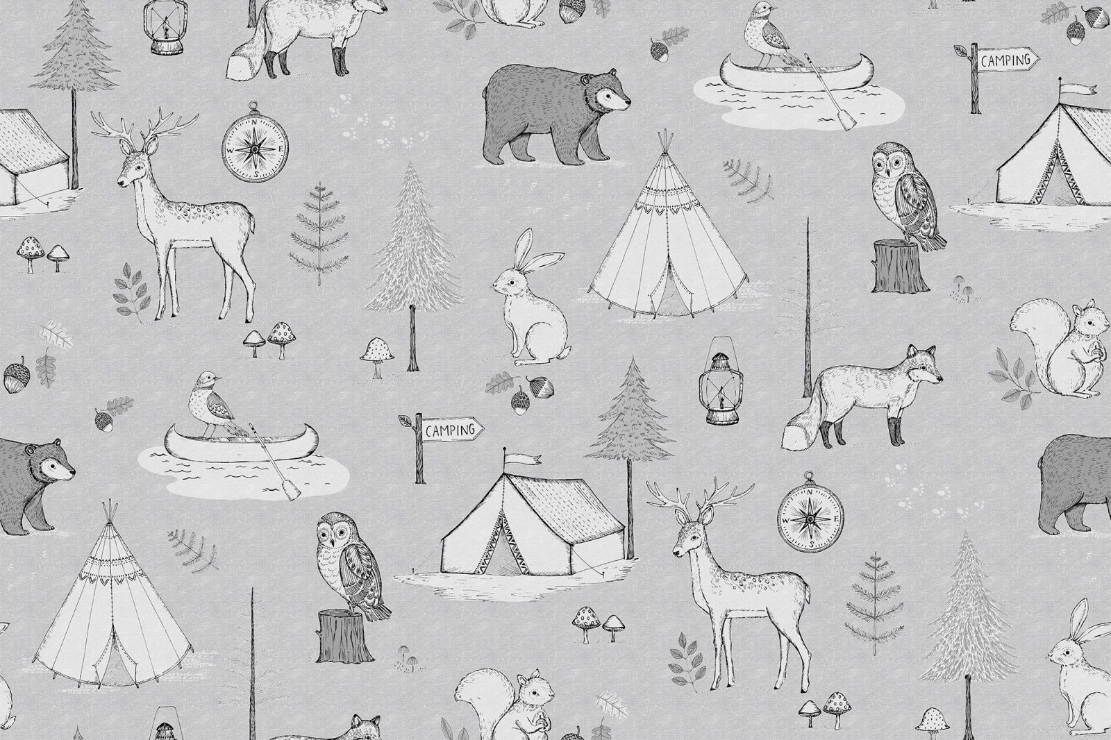 Camping Trip, Grey, Rebel Walls