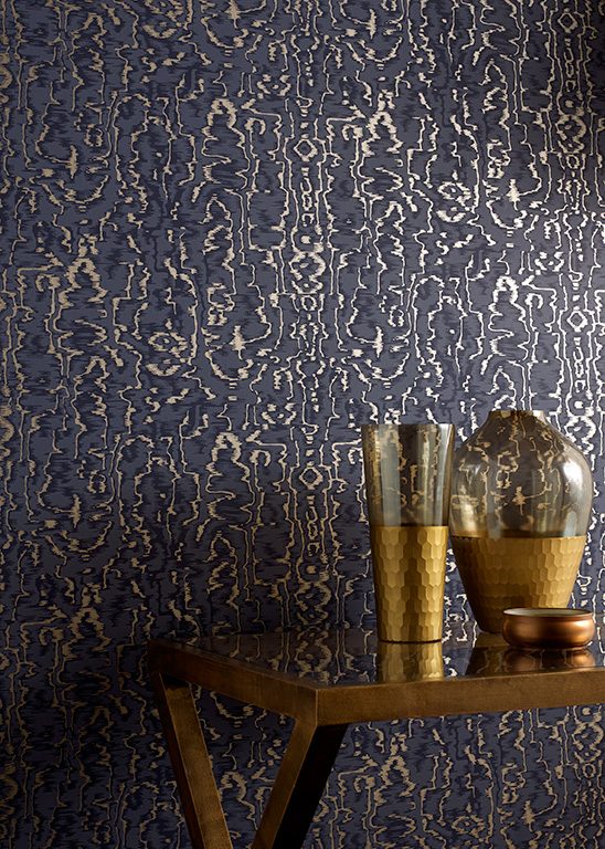 Avington, Navy Blue Luxury Moire, 1838 Wallcoverings, 5.3mp / rola 2