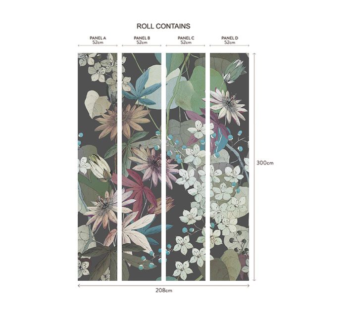 Clematis, Ebony Black Luxury Floral, 1838 Wallcoverings, 6.5mp / rola 3