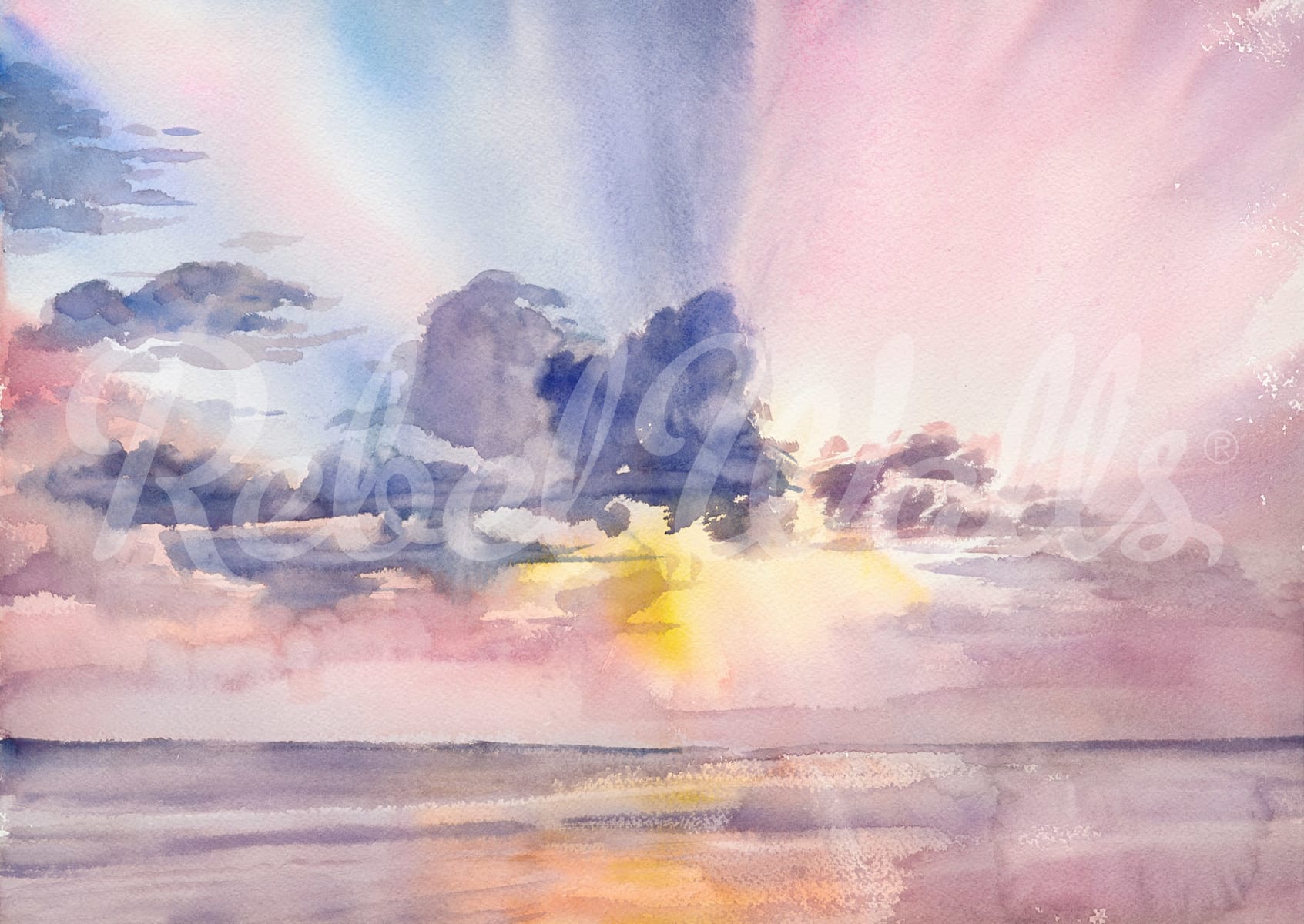 Watercolor Sky, Pink, Rebel Walls