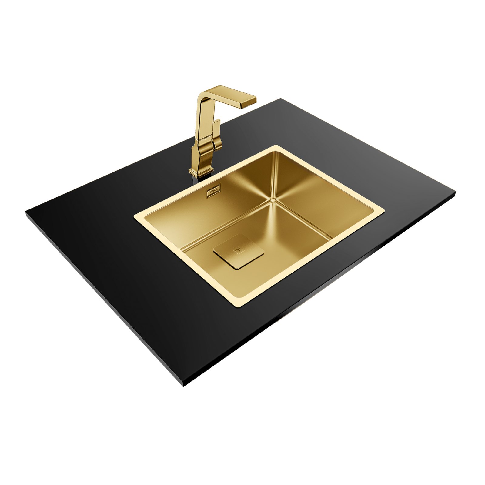 Chiuvetă din inox + tratament PVD, 1 cuvă , Instalare Top & Flush, Undermount - Teka FlexLinea RS15 50.40 BRASS