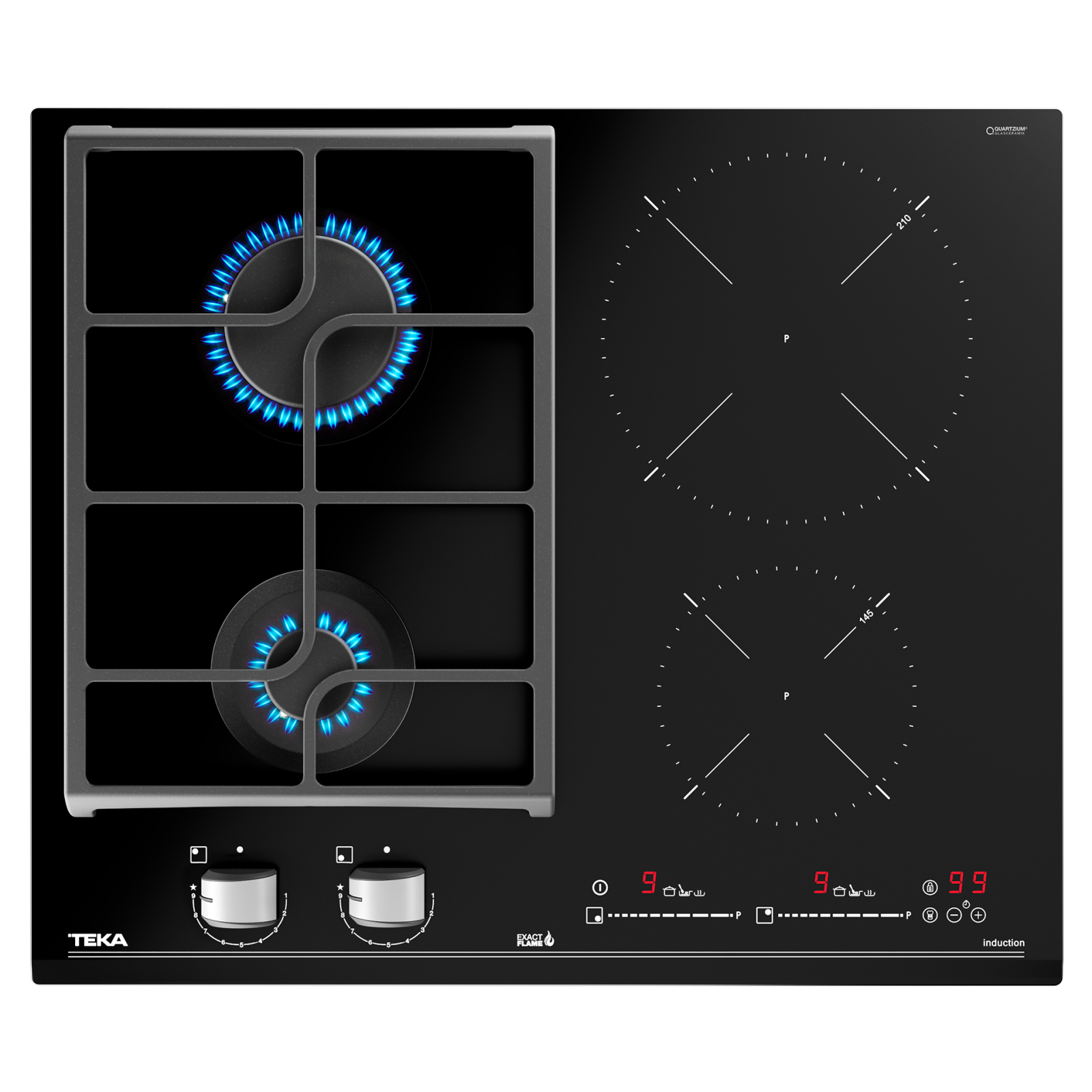 Plită mixtă din cristal 2 zone gaz + 2 zone inducţie, Exact Flame, 60 cm - Teka JZC 64322 ABC