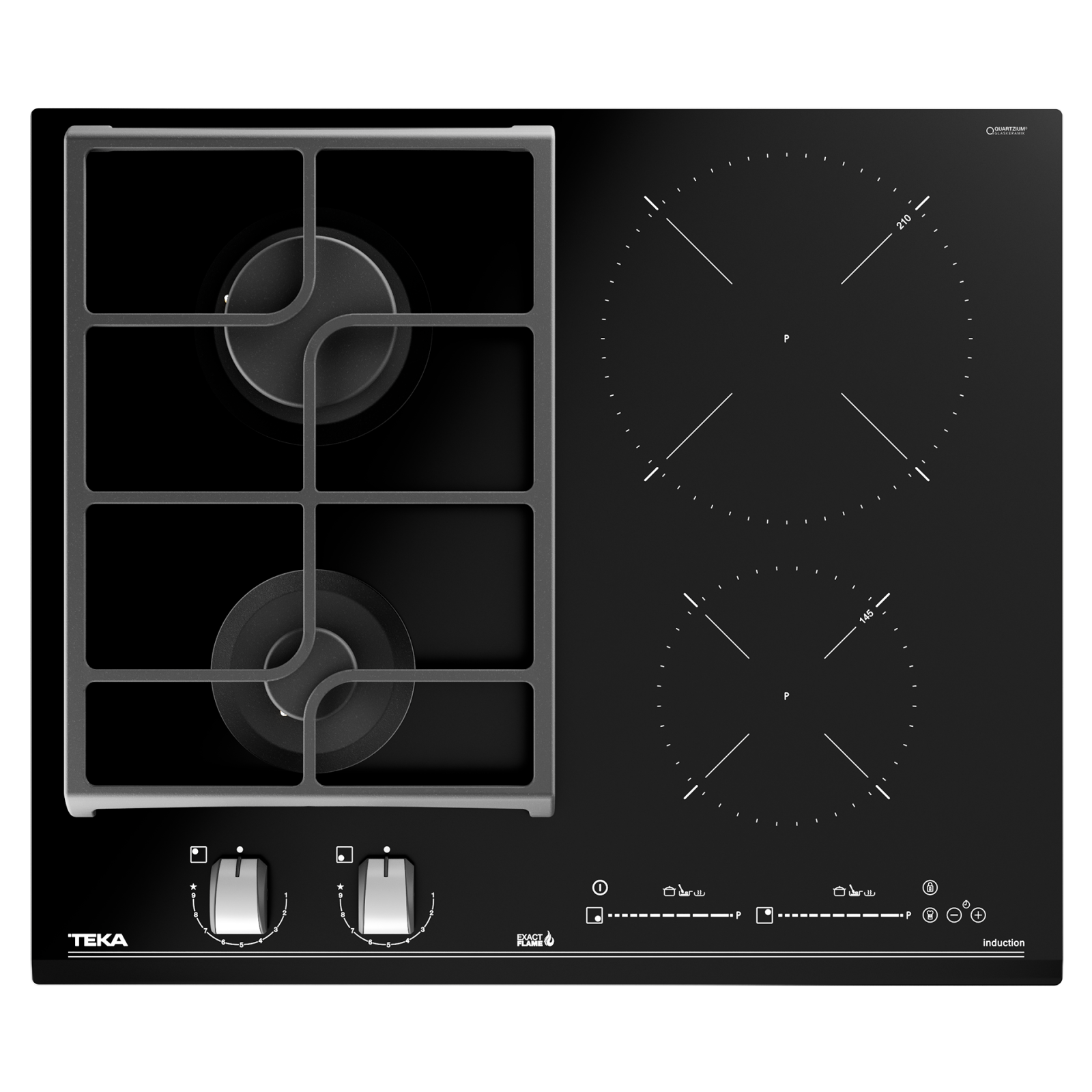 Plită mixtă din cristal 2 zone gaz + 2 zone inducţie, Exact Flame, 60 cm - Teka JZC 64322 ABC 2